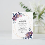Floral Dusty Blue Script Geometric Brautparty Einladungspostkarte (Stehend Vorderseite)
