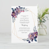 Floral Dusty Blue Script Geometric Wedding Einladung (Stehend Vorderseite)