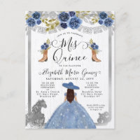 Floral Dusty Blue Silver Charra Horse Quinceanera