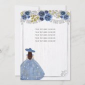 Floral Dusty Blue Silver Horse Charra Quinceanera Einladung (Rückseite)