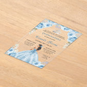 Floral Dusty Blue & Silver Princess Quinceañera Acryleinladungen (Ablage )