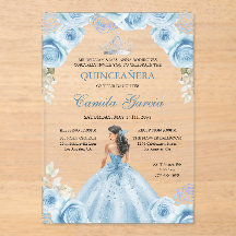 Floral Dusty Blue & Silver Princess Quinceañera