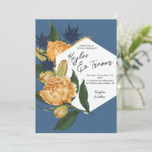 Floral Dusty Blue und Orange Wedding Einladung (Stehend Vorderseite)
