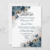 Floral Dusty Blue Walima Islamische Hochzeit Einladung (Vorderseite)