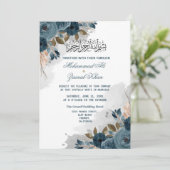 Floral Dusty Blue Walima Islamische Hochzeit Einladung (Stehend Vorderseite)