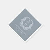 Floral Dusty Blue Wappen Wedding Monogram Serviette (Ecke)