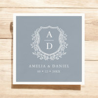 Floral Dusty Blue Wappen Wedding Monogram