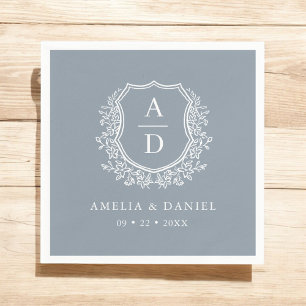 Floral Dusty Blue Wappen Wedding Monogram Serviette