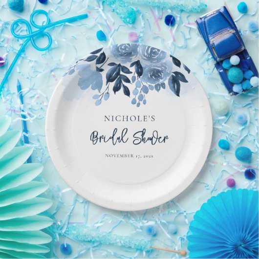 Floral Dusty Blue Watercolor Brautparty Pappteller (Party)