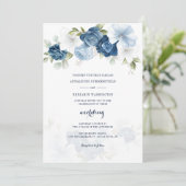 Floral Dusty Blue Wedding Einladung (Stehend Vorderseite)