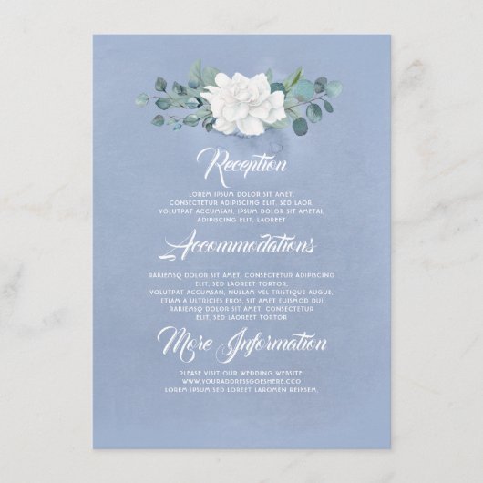 Floral Dusty Blue Wedding Information Guest Begleitkarte (Vorderseite)