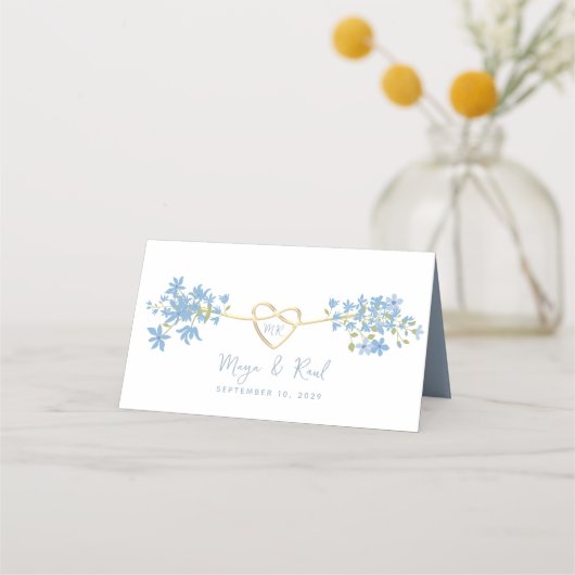 Floral Dusty Blue Wedding Platzkarte (Rückseite)