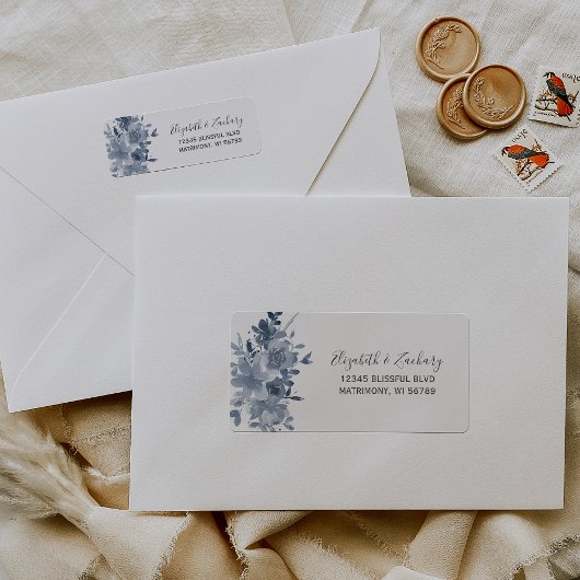 Floral Dusty Blue Wedding Rücksendeadresse