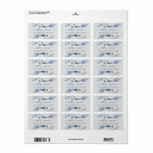 Floral Dusty Blue Wedding Rücksendeadresse Adressaufkleber (Vorne)