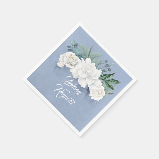Floral Dusty Blue Wedding Serviette (Ecke)