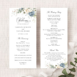 Floral Dusty Blue White Greenery Wedding Program Programm