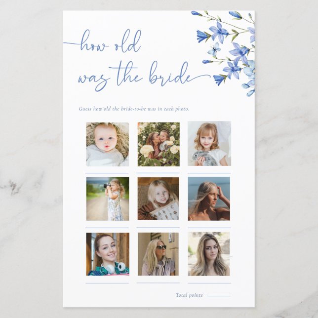 Floral Dusty Blue Wie alt war das Foto der Braut (Vorderseite)