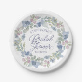 Floral Dusty Blue Wreath Bridal Shower Pappteller (Vorderseite)
