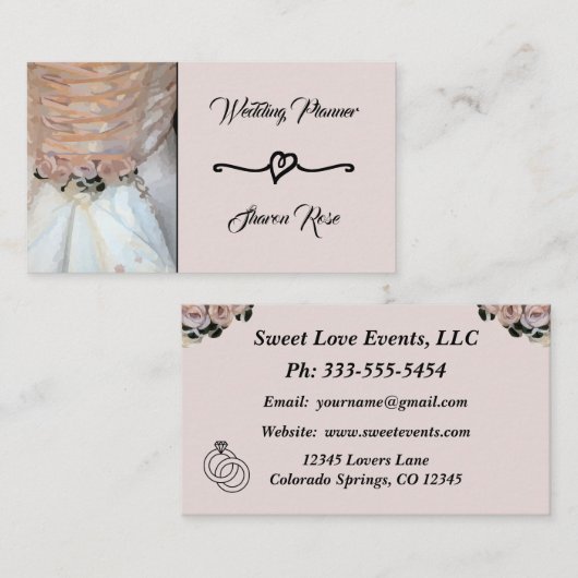 Floral Dusty Peach Wedding Planner Business Card Visitenkarte (Vorne/Hinten)