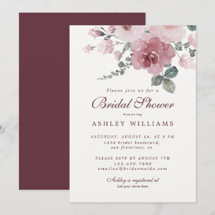 Floral Dusty Pink Rose Burgundy Brautparty Einladung