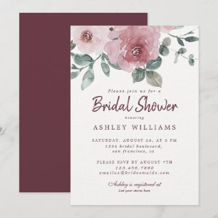 Floral Dusty Pink Rose Burgundy Brautparty Einladung