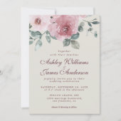 Floral Dusty Pink Rose Burgundy Einladung Hochzeit (Vorderseite)