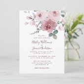 Floral Dusty Pink Rose Burgundy Einladung Hochzeit (Stehend Vorderseite)