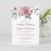 Floral Dusty Pink Rose Burgundy Einladung Hochzeit (Stehend Vorderseite)