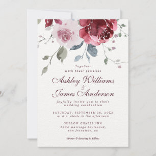 Floral Dusty Pink Rose Burgundy Einladung Hochzeit
