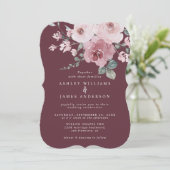 Floral Dusty Pink Rose Burgundy Einladung Hochzeit (Stehend Vorderseite)