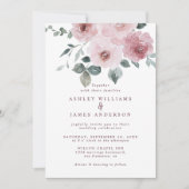 Floral Dusty Pink Rose Burgundy Elvory Wedding Einladung (Vorderseite)