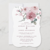 Floral Dusty Pink Rose Burgundy Wedding Einladung (Vorderseite)