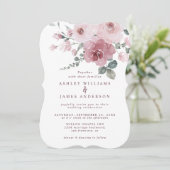 Floral Dusty Pink Rose Burgundy Wedding Einladung (Stehend Vorderseite)