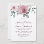 Floral Dusty Pink Rose Burgundy Wedding Einladung (Vorderseite)