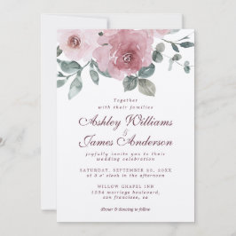 Floral Dusty Pink Rose Burgundy Wedding Einladung