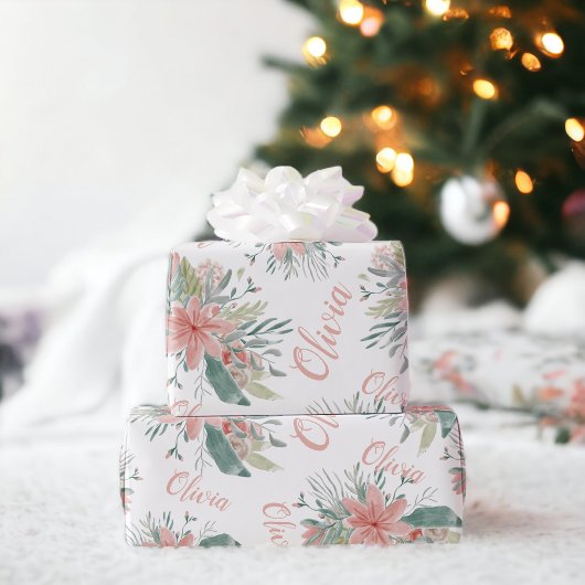 Floral dusty pink wassercolor Baby Mädchenname-Skr Geschenkpapier