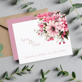 Floral Dusty Pink Wildblume Sommer Save the Date Postkarte