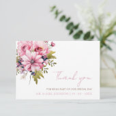 Floral Dusty Pink Wildblume Sommergarten Hochzeit Dankeskarte (Stehend Vorderseite)