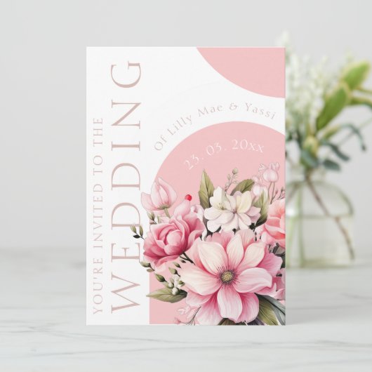 Floral Dusty Pink Wildblume Sommergarten Hochzeit Einladung (Stehend Vorderseite)