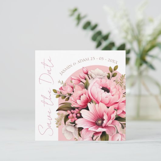 Floral Dusty Pink Wildblume Sommergarten Hochzeit Save The Date (Stehend Vorderseite)