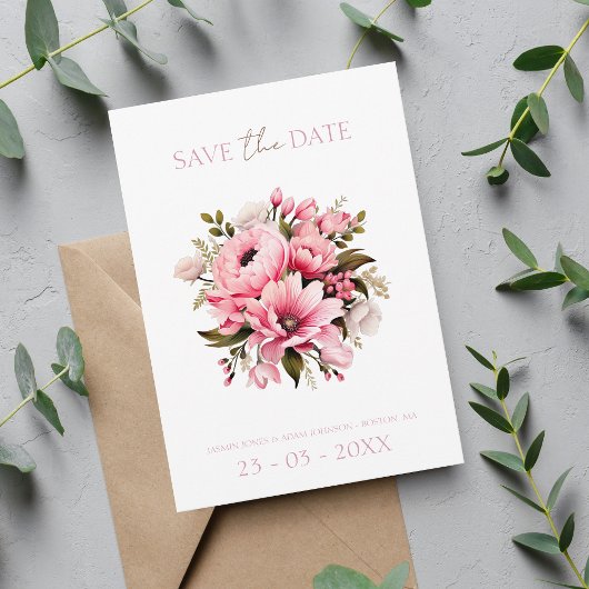 Floral Dusty Pink Wildblume Sommergarten Hochzeit Save The Date