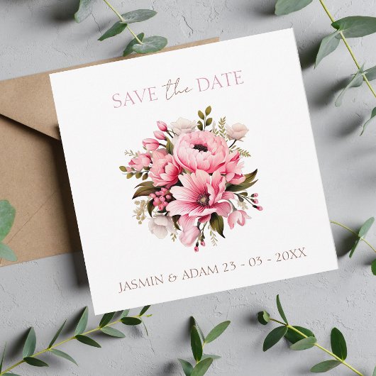 Floral Dusty Pink Wildblume Sommergarten Hochzeit Save The Date