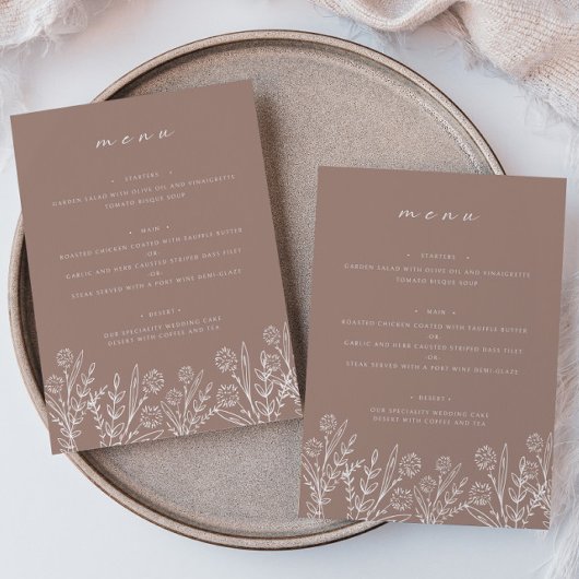 Floral Dusty Rose 12x18" Hochzeitsmenü Menükarte