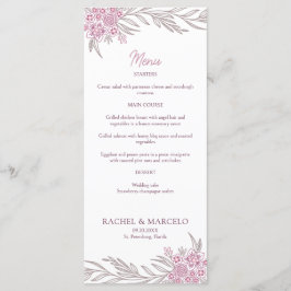 Floral Dusty Rose Blush Burgundy Wedding Menu Menükarte
