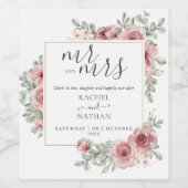 Floral Dusty Rose Cheers Wedding Weinetikett (Einzelnes Label)