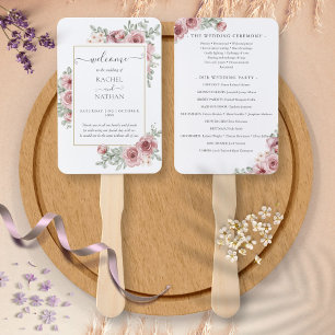 Floral Dusty Rose Elegantes Hochzeitsprogramm Fächer