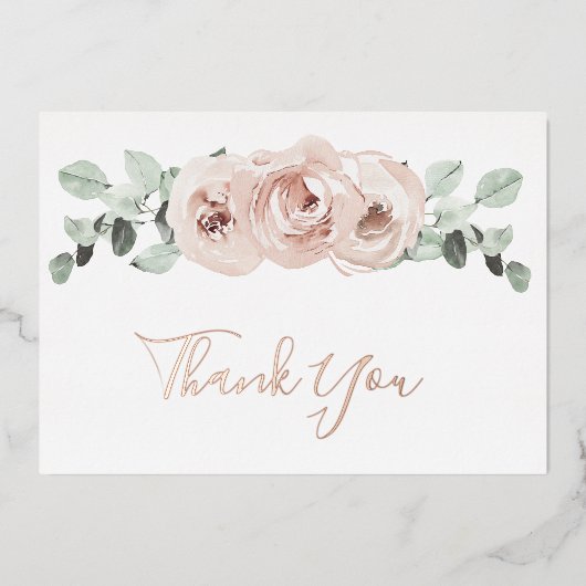 Floral Dusty Rose Gold Foil Hochzeit Danke Karte (Vorderseite)