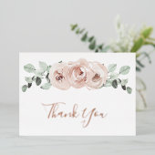 Floral Dusty Rose Gold Foil Hochzeit Danke Karte (Stehend vorne)
