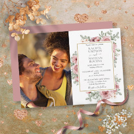 Floral Dusty Rose Gold Foto Hochzeit Einladung
