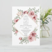 Floral Dusty Rose Gold Geometric Wedding Foto Einladung (Stehend Vorderseite)